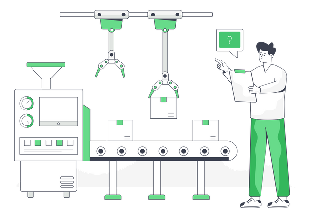 Ouvrier d'usine vérifiant la fabrication  Illustration