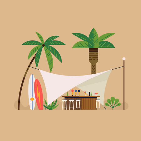 Cool beach resort white canopy tent lounge bar  Illustration