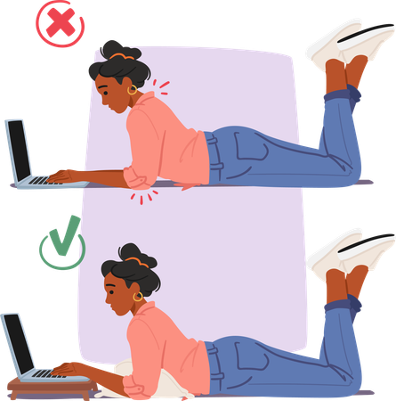 Correct and wrong posture while working on laptop  Illustration