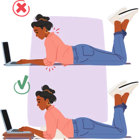 Correct and wrong posture while working on laptop  Illustration