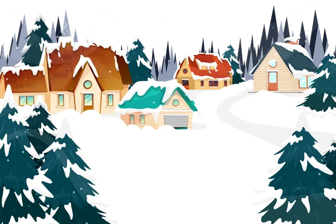 Countryside set in snow all over Christmas  Illustration