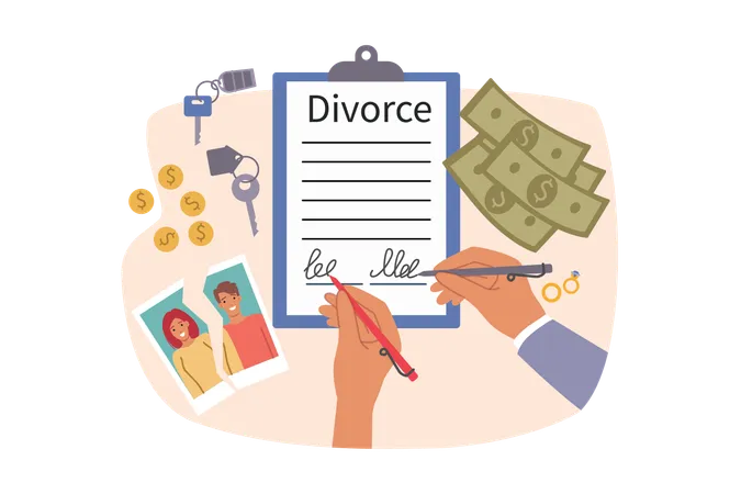 Coupe signing divorce document  Illustration