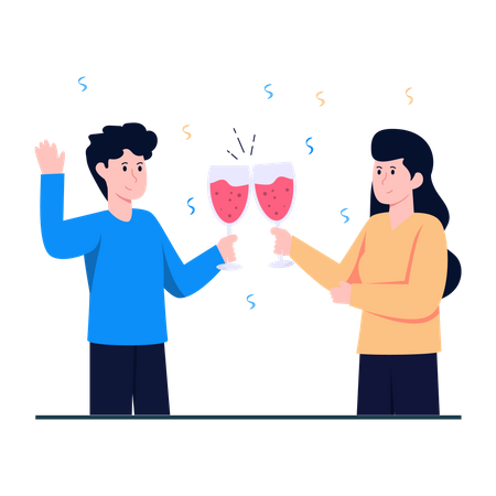 Couple, applaudir, verres alcool  Illustration