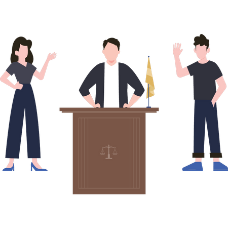 Couple are arguing in a courtroom  Illustration