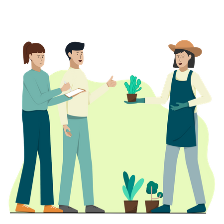 Couple buying plant pot from nursery  Illustration