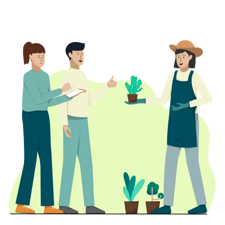 Couple buying plant pot from nursery  Illustration