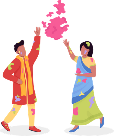 Couple celebrating Holi  일러스트레이션