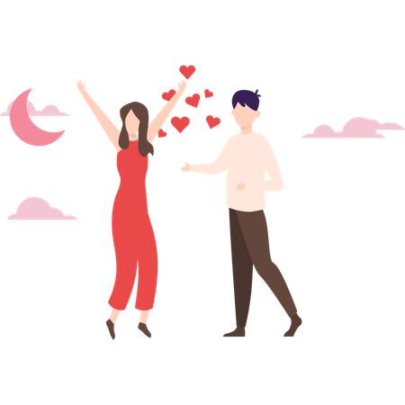 Couple celebrating romantic night date  Illustration