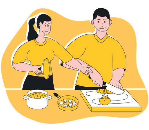 Couple cooking together  イラスト