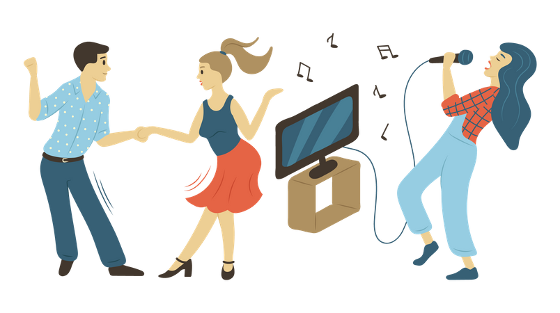 Couple dancing in karaoke  Illustration