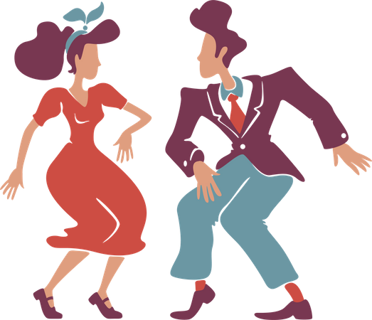 Couple dancing rock n roll, jive together  イラスト