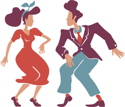 Couple dancing rock n roll, jive together  イラスト