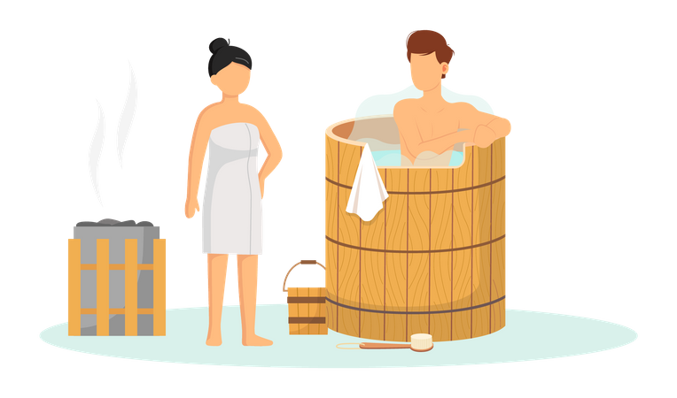 Couple dans un hammam  Illustration