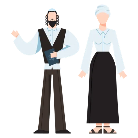 Couple de moines religieux juifs  Illustration