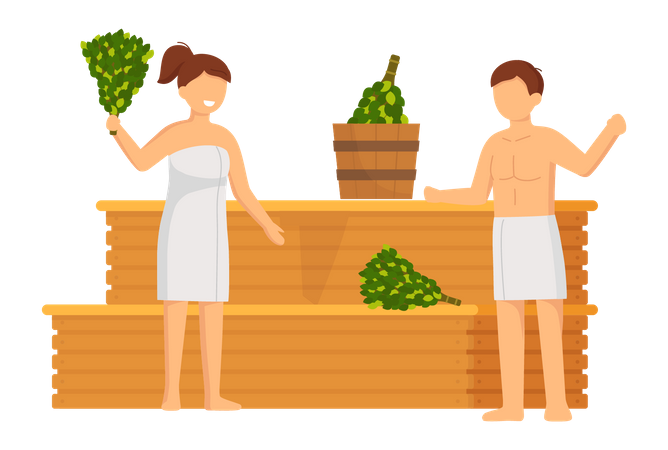 Couple relaxant dans un sauna  Illustration