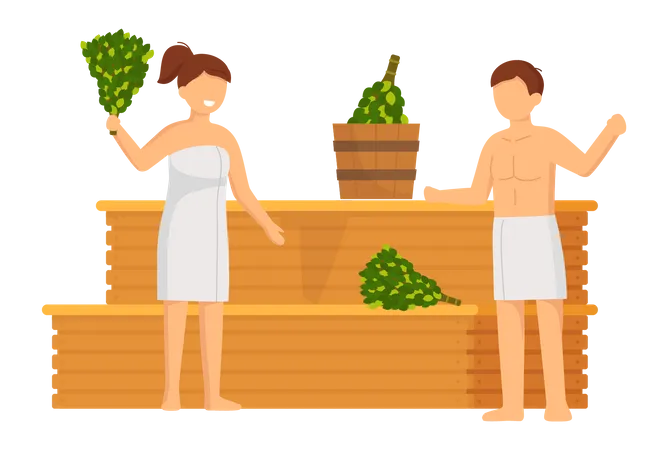 Couple relaxant dans un sauna  Illustration