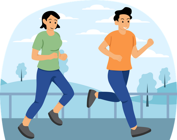 Couple Doing Morning Walk  Illustration