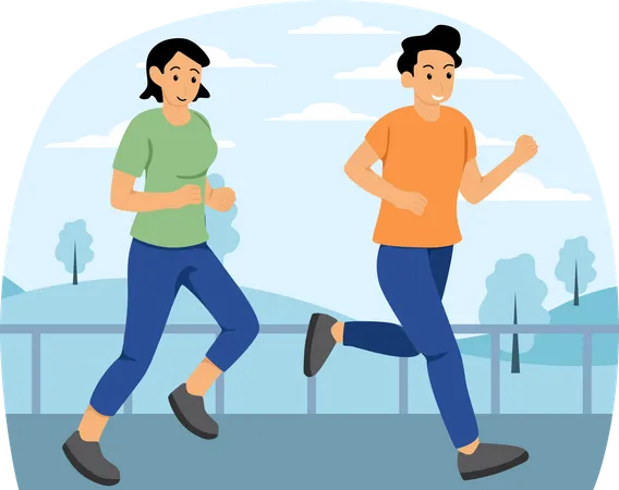 Couple Doing Morning Walk  Illustration