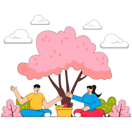 Couple doing picnic in park  Illustration