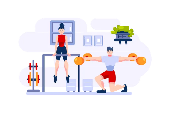 Couple doing weight lifting in the gym  Illustration