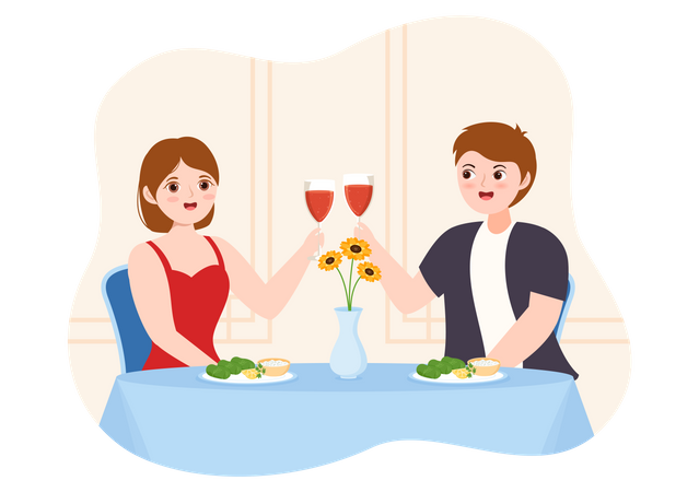 Couple drinking wine at greek restaurant  イラスト