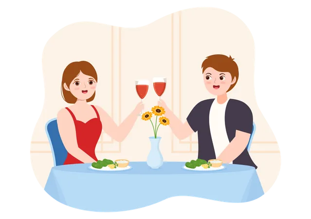 Couple drinking wine at greek restaurant  イラスト