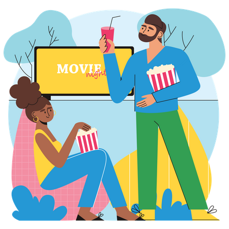 Couple Drive In Cinema  Illustration