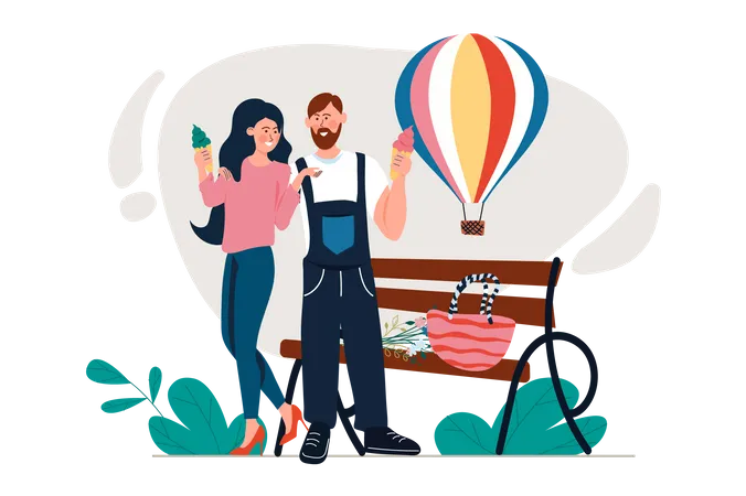 Couple eating ice cream  Illustration