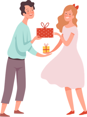 Couple échangeant des cadeaux  Illustration