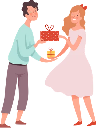 Couple échangeant des cadeaux  Illustration