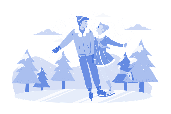 Couple Enjoying Dance During Ice Skating  Illustration