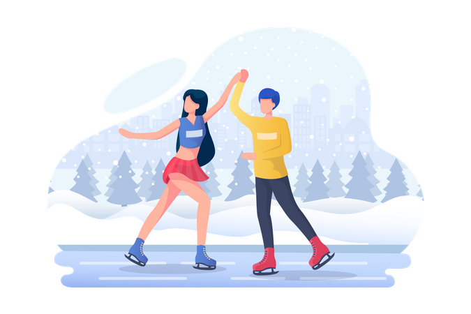 Couple enjoying dance during ice skating  Illustration