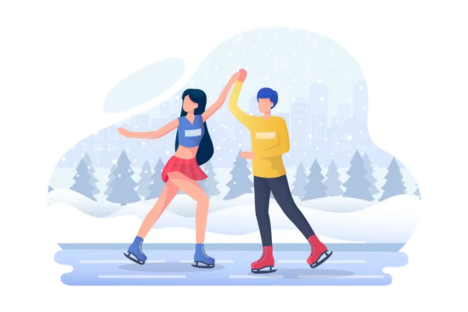 Couple enjoying dance during ice skating  Illustration