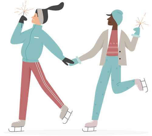 Couple enjoying ice skating  Illustration