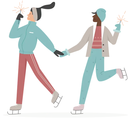 Couple enjoying ice skating  Illustration