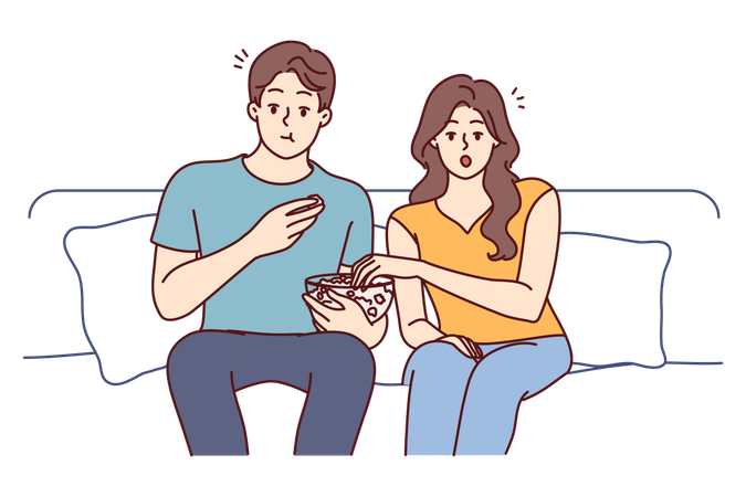 Couple enjoying movie and eating popcorn  Illustration