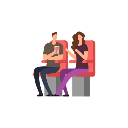 Couple enjoying popcorn in theater  Illustration