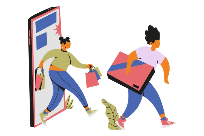 Couple faisant des achats en ligne  Illustration