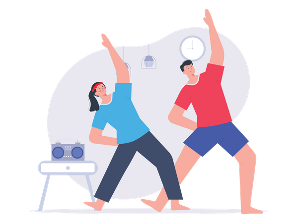 Couple faisant des exercices matinaux ensemble  Illustration