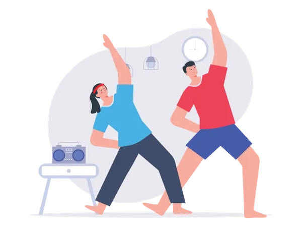 Couple faisant des exercices matinaux ensemble  Illustration