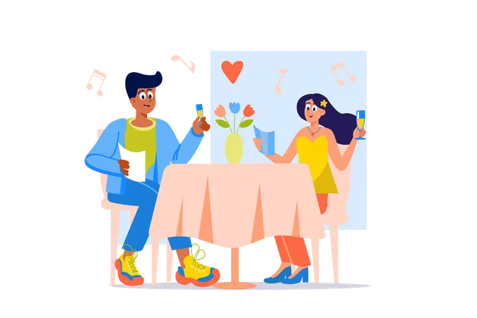 Couple goes on dinner date  Illustration