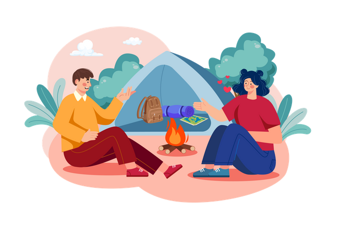 Couple going to camping on Woman’s Day  Illustration