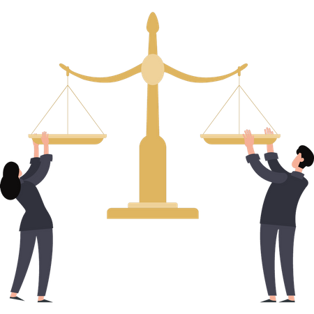 Couple holding a scale of justice  Illustration