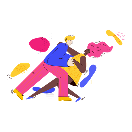 Couple in bright clothing dancing twist or swing  イラスト