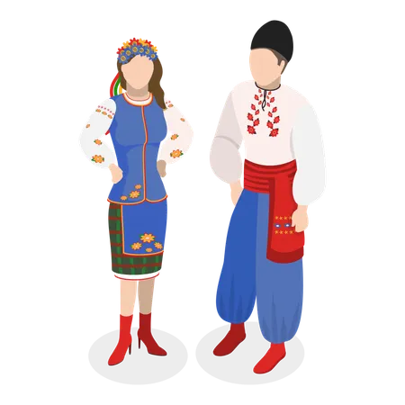 Couple in european traditional costume  일러스트레이션