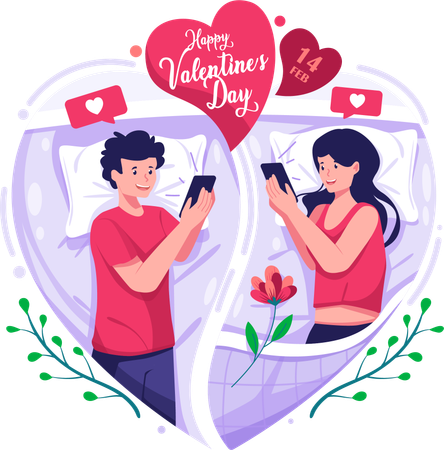 Couple in love chatting on smartphone  Illustration