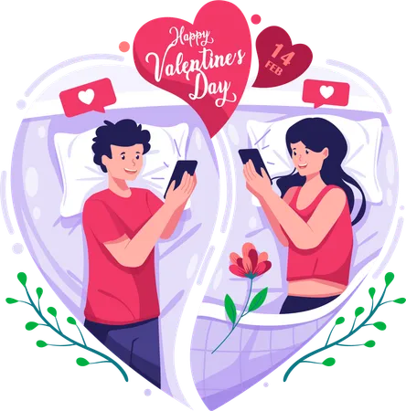 Couple in love chatting on smartphone  Illustration