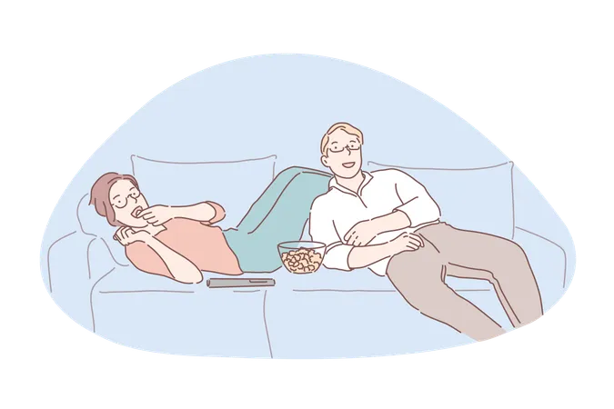 Couple is watching movie at late night  Illustration