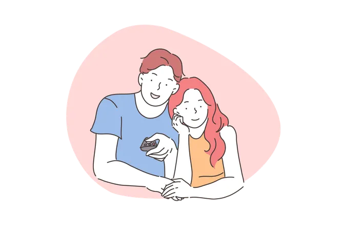 Couple is watching movie together  Illustration