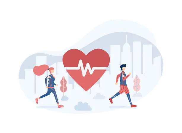 Couple jogging in park for good health  Illustration